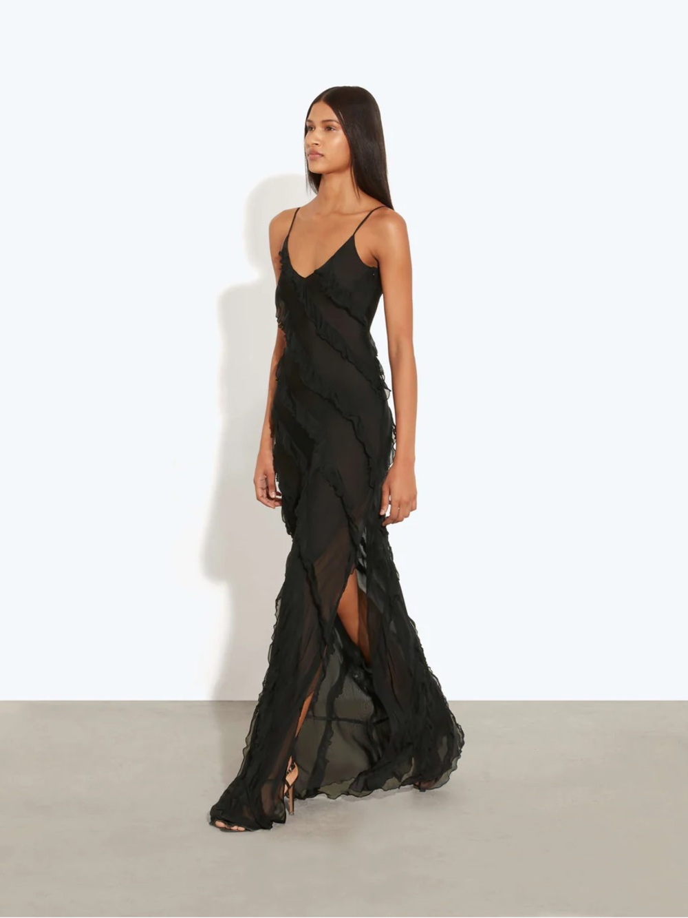 Rat & Boa Dress Maxi Long Black Selena Ruffle Formal Wedding Guest Classy Small